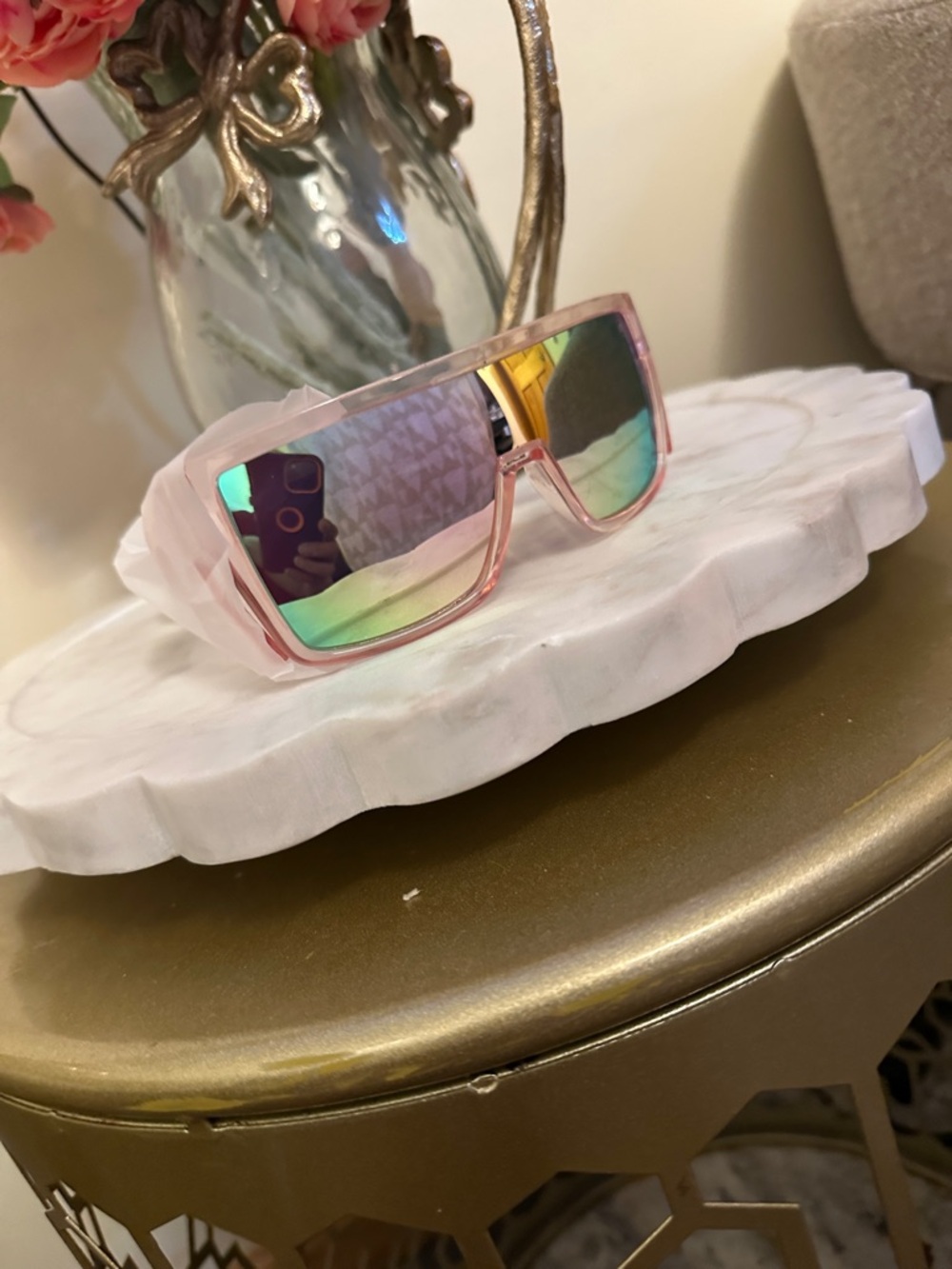 Men's Oversized Pink Shield Sunglasses with Mirrored Lenses